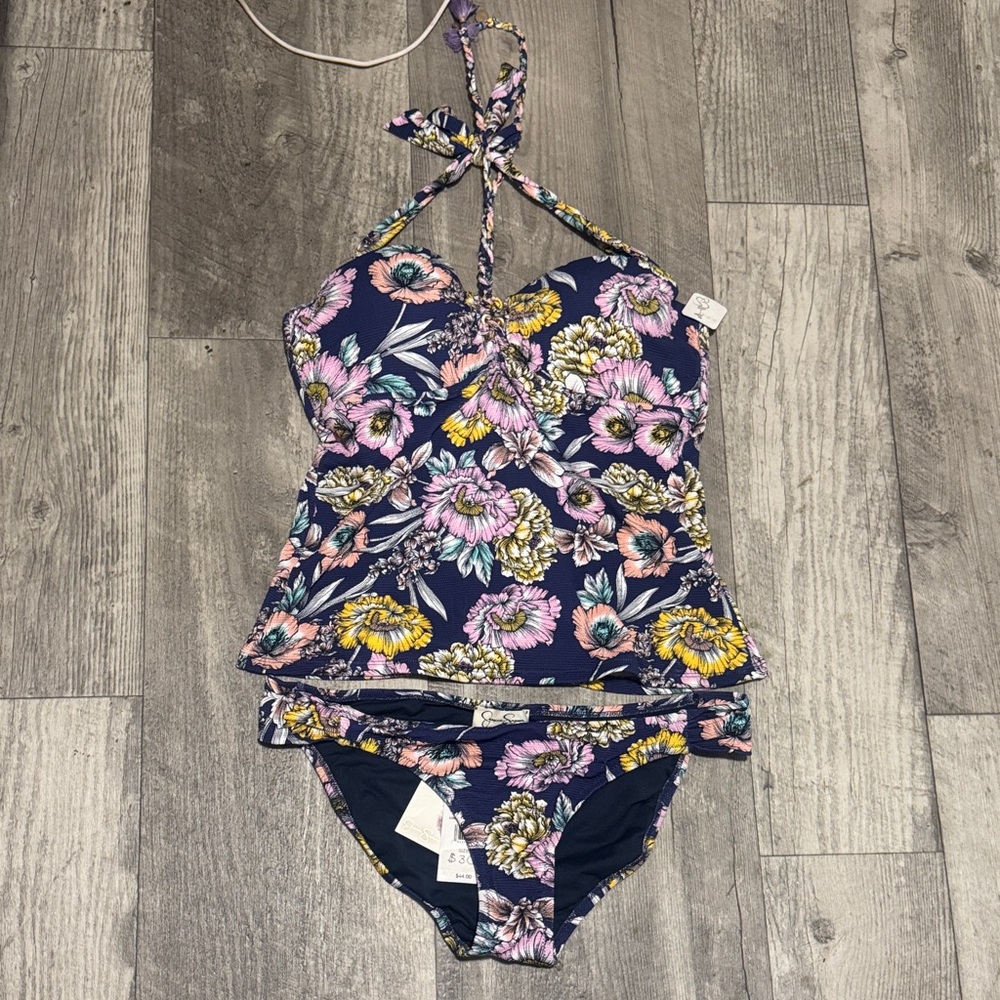 Jessica Simpson Floral Swim Set - Navy and Yellow